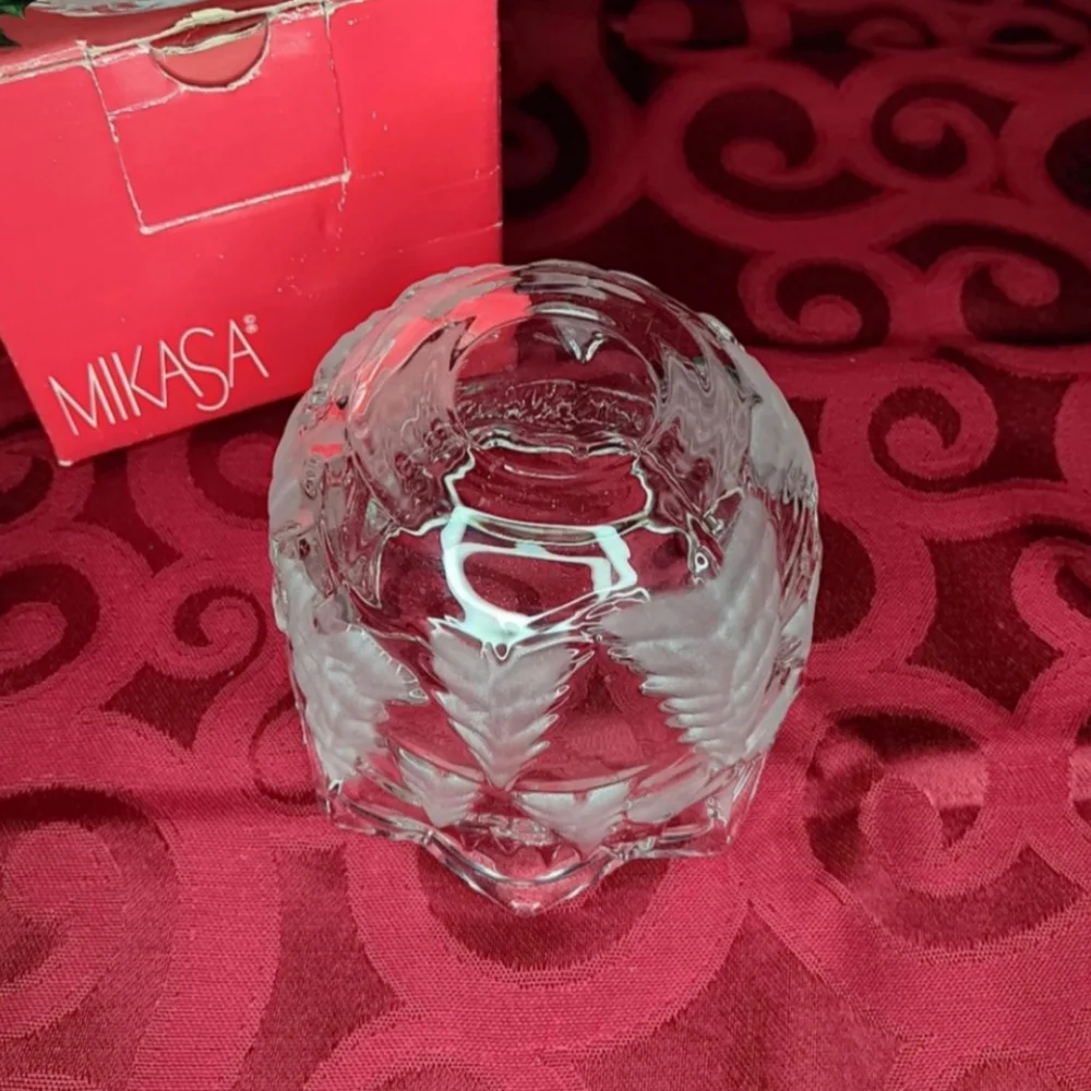 Mikasa Vintage Clear Glass Candle Holder | EUC | Frosted Christmas Trees